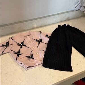 Pink Cardigan and Black Pants Set